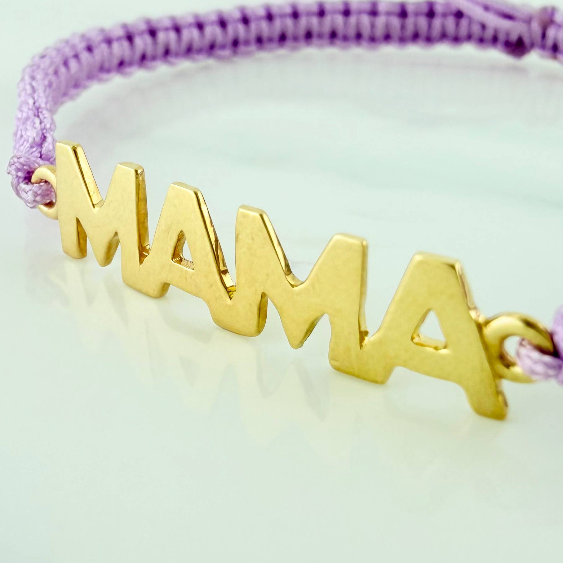 Pulsera Tejida Morada Mamá Oro Amarillo 18K
