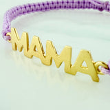 Pulsera Tejida Morada Mamá Oro Amarillo 18K