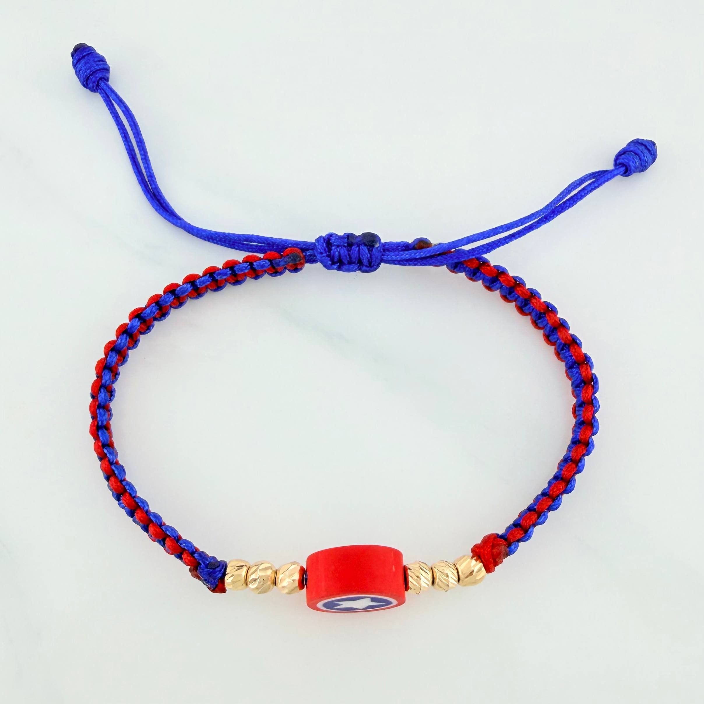 Pulsera Tejida Bicolor Escudo Estrella 3Mm 6Und Oro Amarillo 18K
