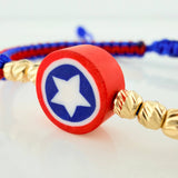 Pulsera Tejida Bicolor Escudo Estrella 3Mm 6Und Oro Amarillo 18K