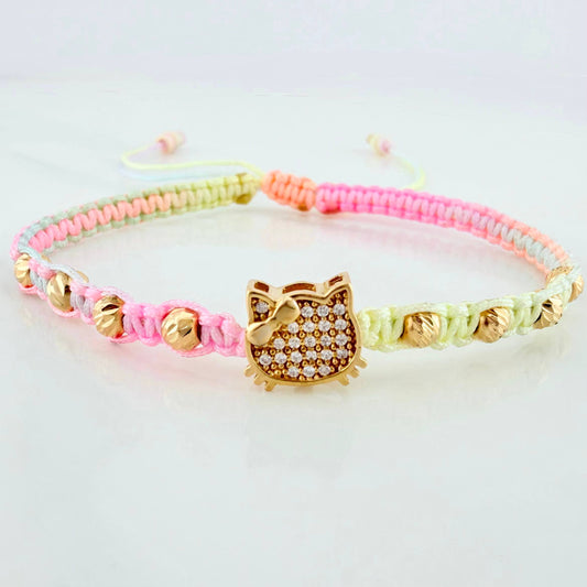 Pulsera Tejida Tricolor Gata 4Mm 8 Und Oro Amarillo 18K