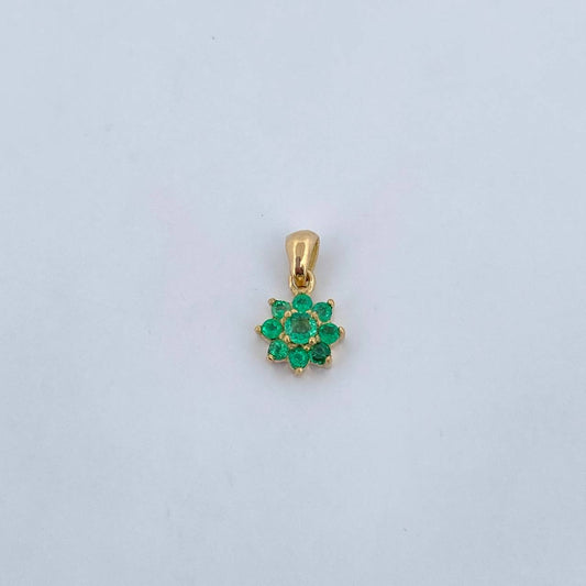 Dije Flor 0.9gr / 1.3cm / Esmeraldas 20 Pts Oro Amarillo 18K (Joya) &
