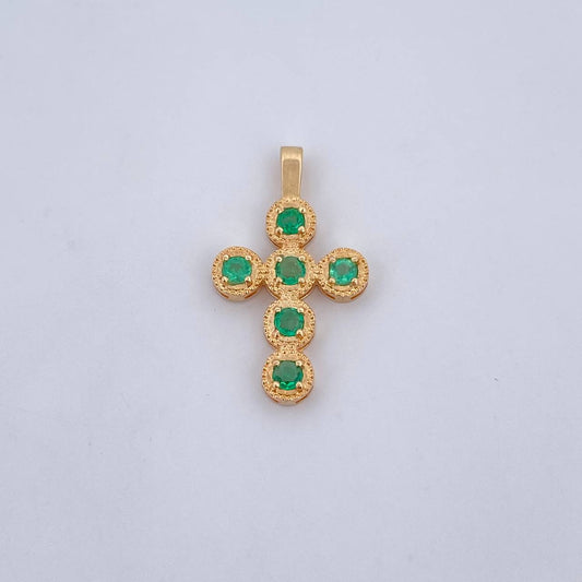 Dije Cruz Tupida 2.45gr / 2.4cm / Esmeraldas 80 Pts Oro Amarillo 18K (Joya) &