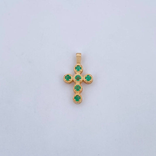 Dije Cruz Tupida 0.8gr / 1.9cm / Esmeraldas 60 Pts Oro Amarillo 18K (Joya) &