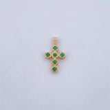 Pendant Cross Tupida 1.2gr / 1.8cm / Emeralds 12 Pts 18K Yellow Gold (Jewel) &