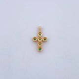 Dije Cruz Tupida 1.05gr / 1.8cm / Esmeraldas 12 Pts Oro Amarillo 18K (Joya) &