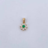 Pendant Flower 0.8gr / 1.3cm / Emerald 8 Pts Diamonds 12 Pts 18K Yellow Gold (Jewel) &
