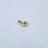 Pendant Flower 0.8gr / 1.3cm / Emerald 8 Pts Diamonds 12 Pts 18K Yellow Gold (Jewel) &