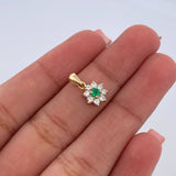 Pendant Flower 0.8gr / 1.3cm / Emerald 8 Pts Diamonds 12 Pts 18K Yellow Gold (Jewel) &