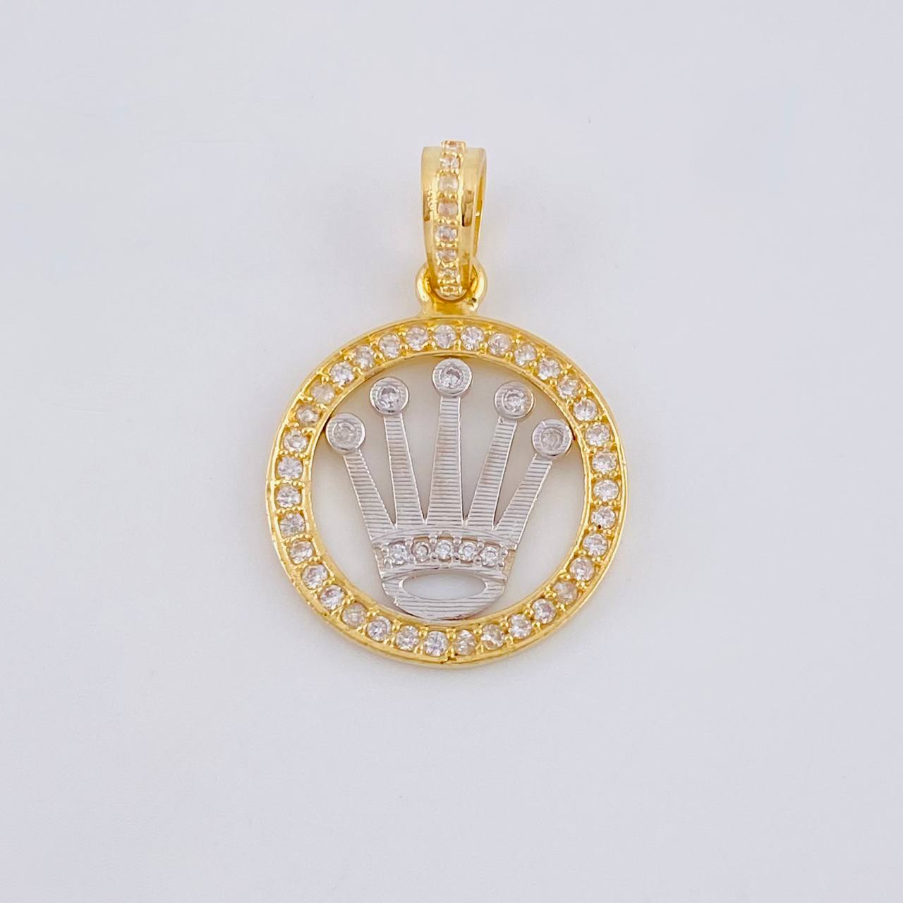 Pendant Circle Crown 2.85 g / 1 in Two Yellow White Gold 18K