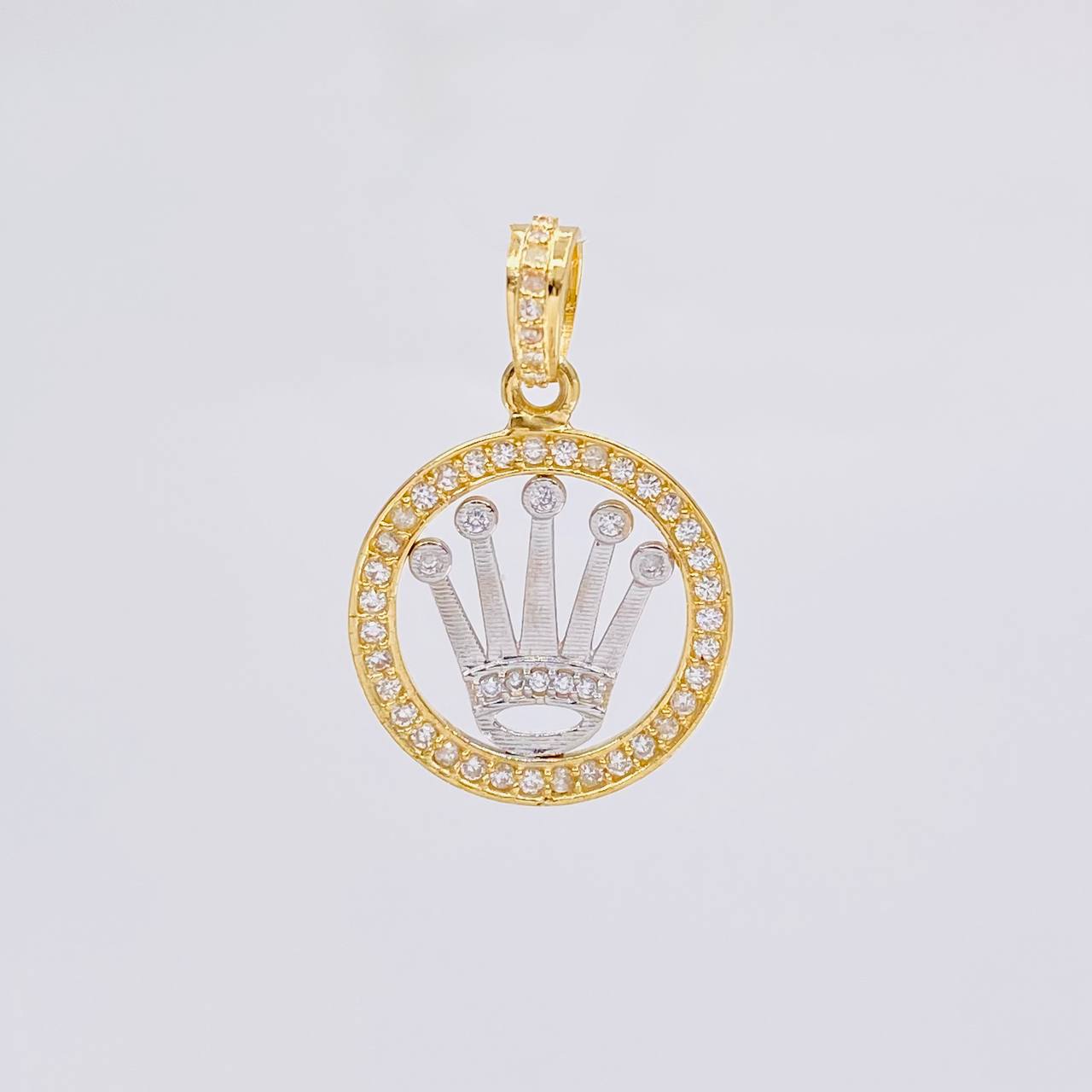 Pendant Circle Crown 2.85 g / 1 in Two Yellow White Gold 18K