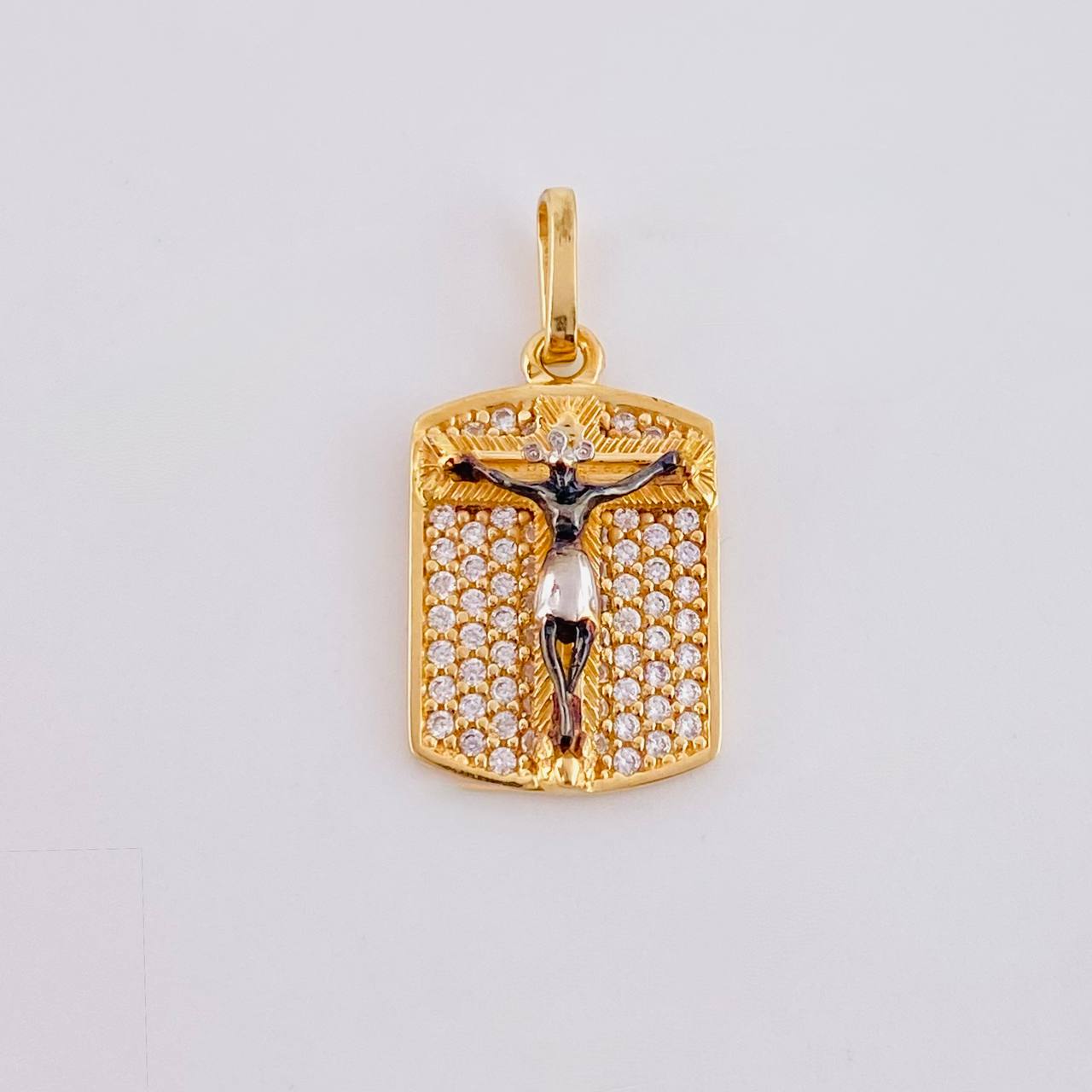Pendant Plaque Cross Miraculous Christ 2.25 g / 1 in Two Golds Yellow White 18K