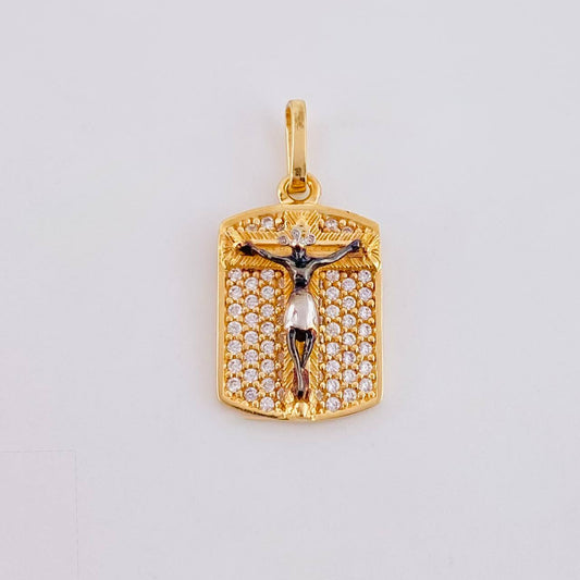 Pendant Plaque Cross Miraculous Christ 2.25 g / 1 in Two Golds Yellow White 18K
