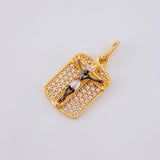 Pendant Plaque Cross Miraculous Christ 2.25 g / 1 in Two Golds Yellow White 18K