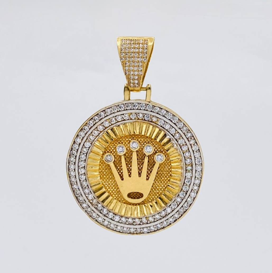 Pendant Medal Crown 20 g / 2 1/4 in Two Yellow White Gold 18K