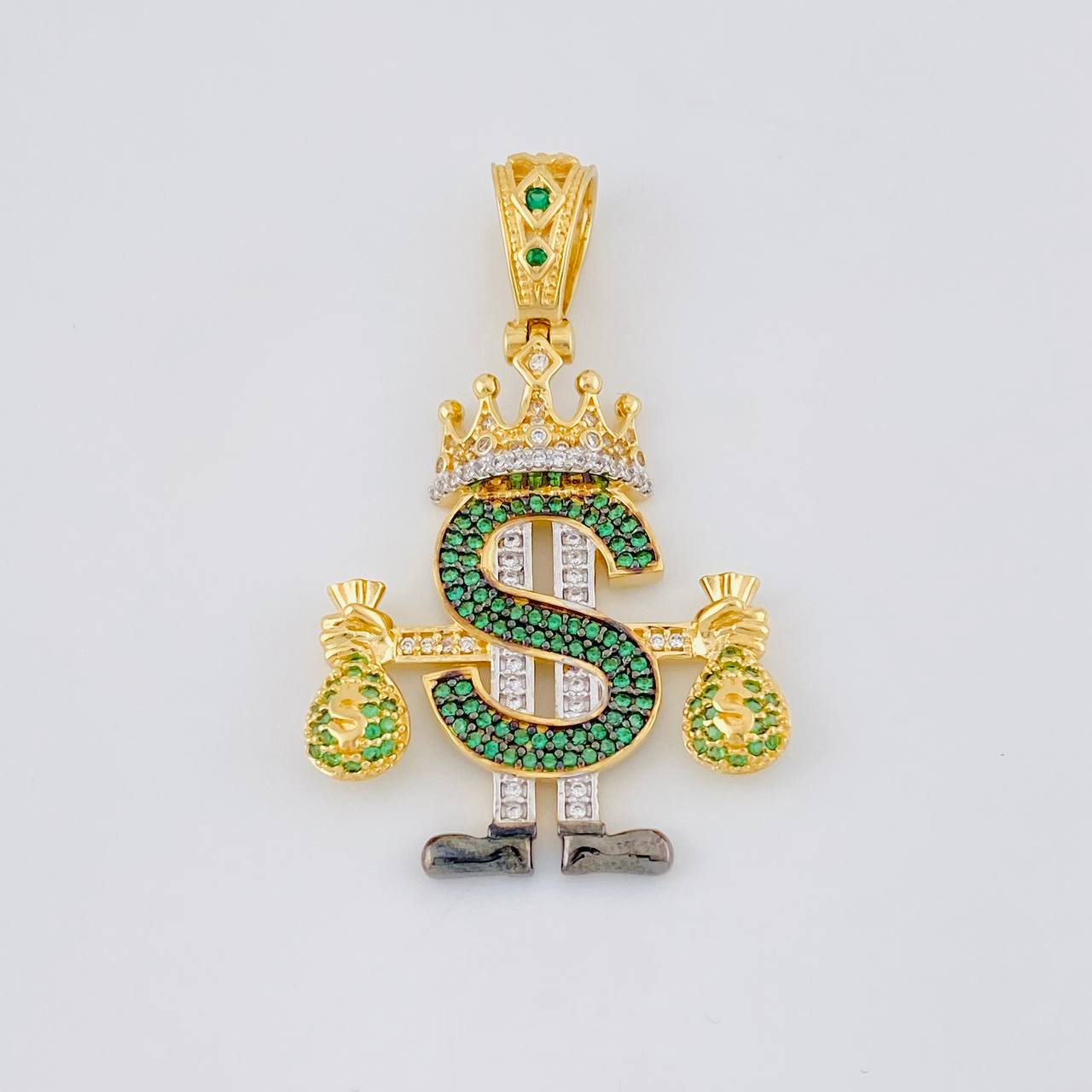 Pendant Royalty Dollar Sign 9.65 g / 1 3/4 in Two Golds Yellow White 18K