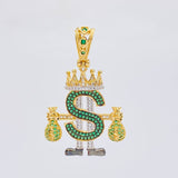 Pendant Royalty Dollar Sign 9.65 g / 1 3/4 in Two Golds Yellow White 18K