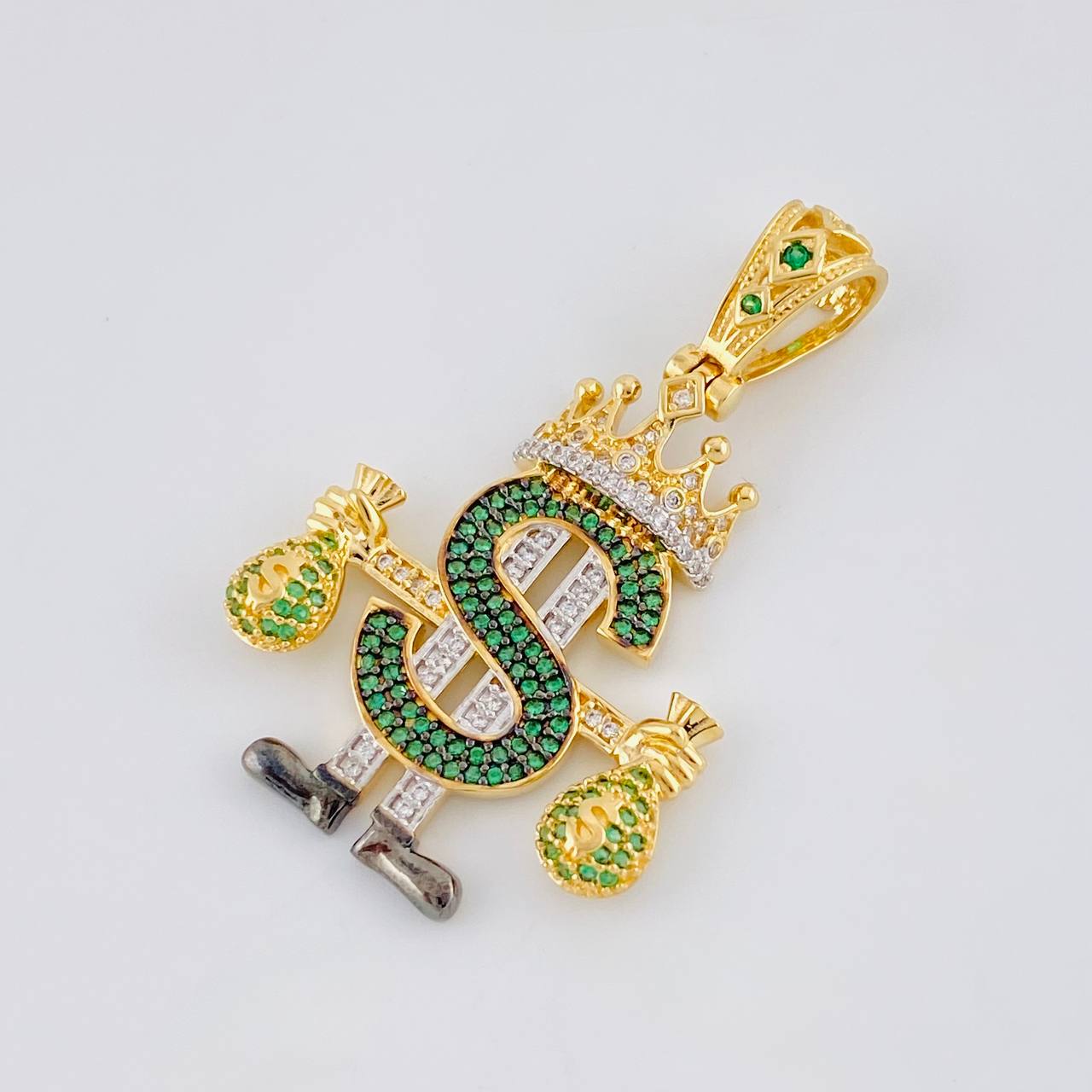 Pendant Royalty Dollar Sign 9.65 g / 1 3/4 in Two Golds Yellow White 18K