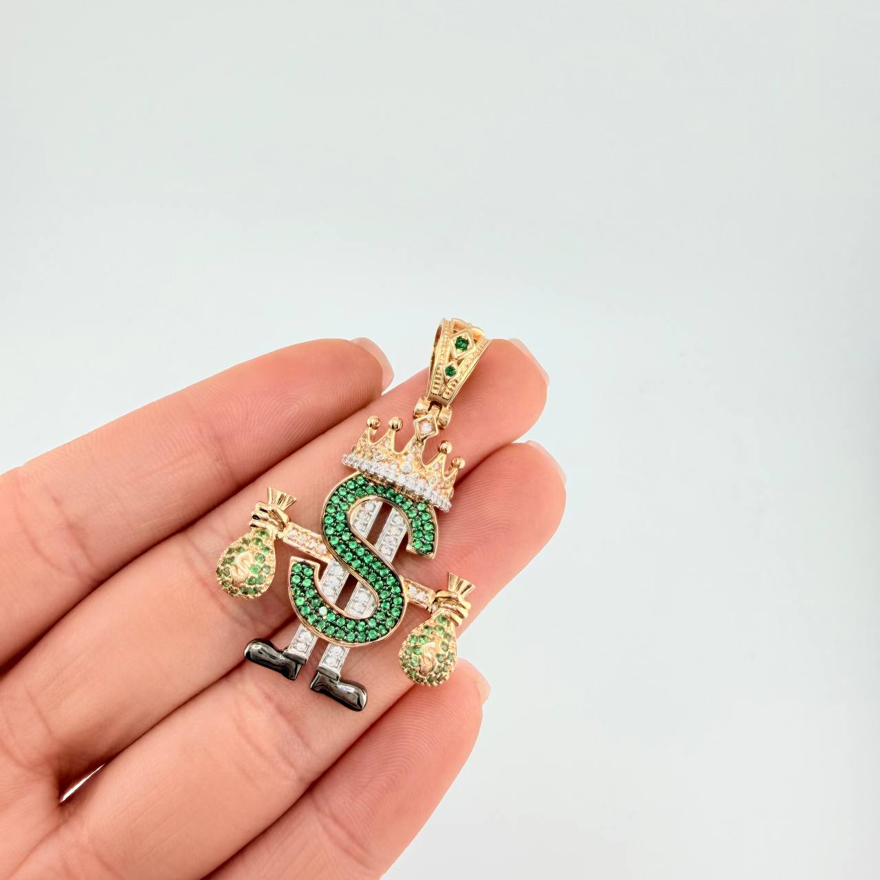 Pendant Royalty Dollar Sign 9.65 g / 1 3/4 in Two Golds Yellow White 18K