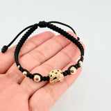 Black Woven Bracelet Charm Horse Horseshoe, 2 3Mm Smooth, 2 4Mm Smooth, 2 6Mm Smooth, 6 Pcs. Yellow Gold 18K