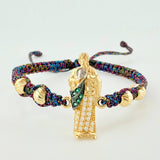 Pulsera Tejida Multicolor Herraje San Jose  4und 5Mm Diamantadas Oro Amarillo 18K (A.C)