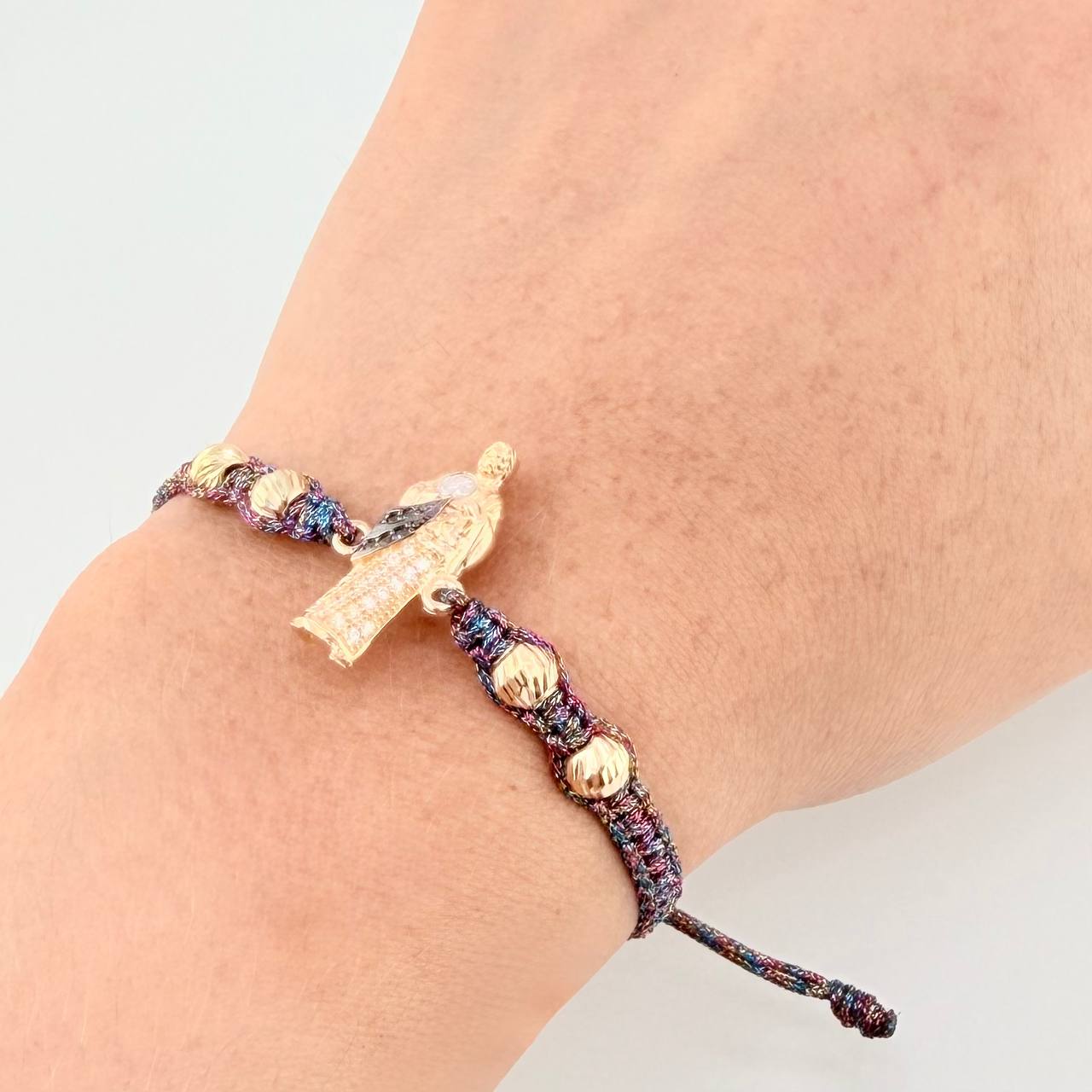 Pulsera Tejida Multicolor Herraje San Jose  4und 5Mm Diamantadas Oro Amarillo 18K (A.C)