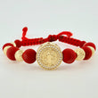 Pulsera Tejida Roja Herraje San Benito, 2 5Mm Diamantadas, 4 6Mm Diamantadas Oro Amarillo 18K (A.C)