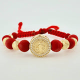 Pulsera Tejida Roja Herraje San Benito, 2 5Mm Diamantadas, 4 6Mm Diamantadas Oro Amarillo 18K (A.C)