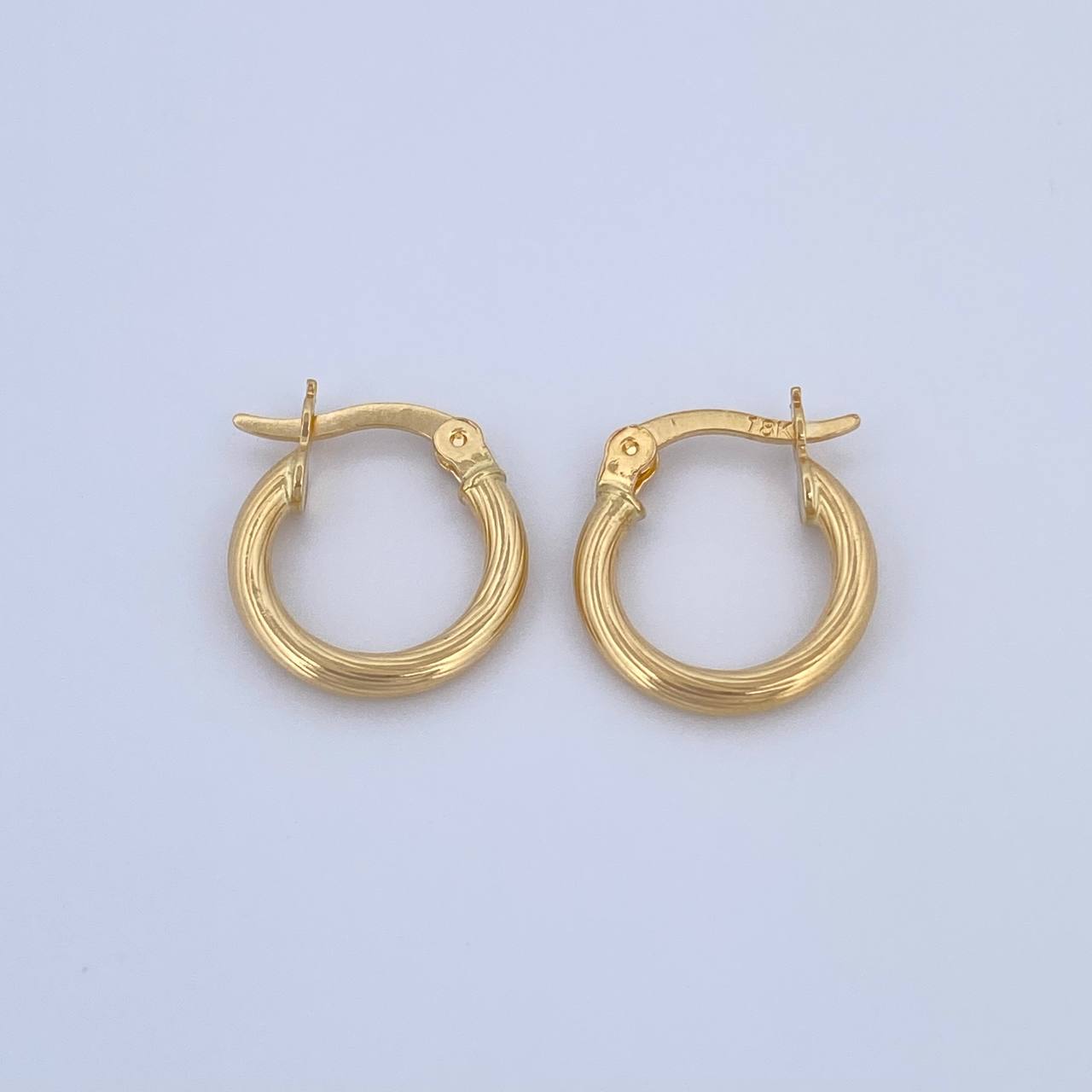 Hoop Earrings July 1.25gr / 1.5cm / Striped Yellow Gold 18K &