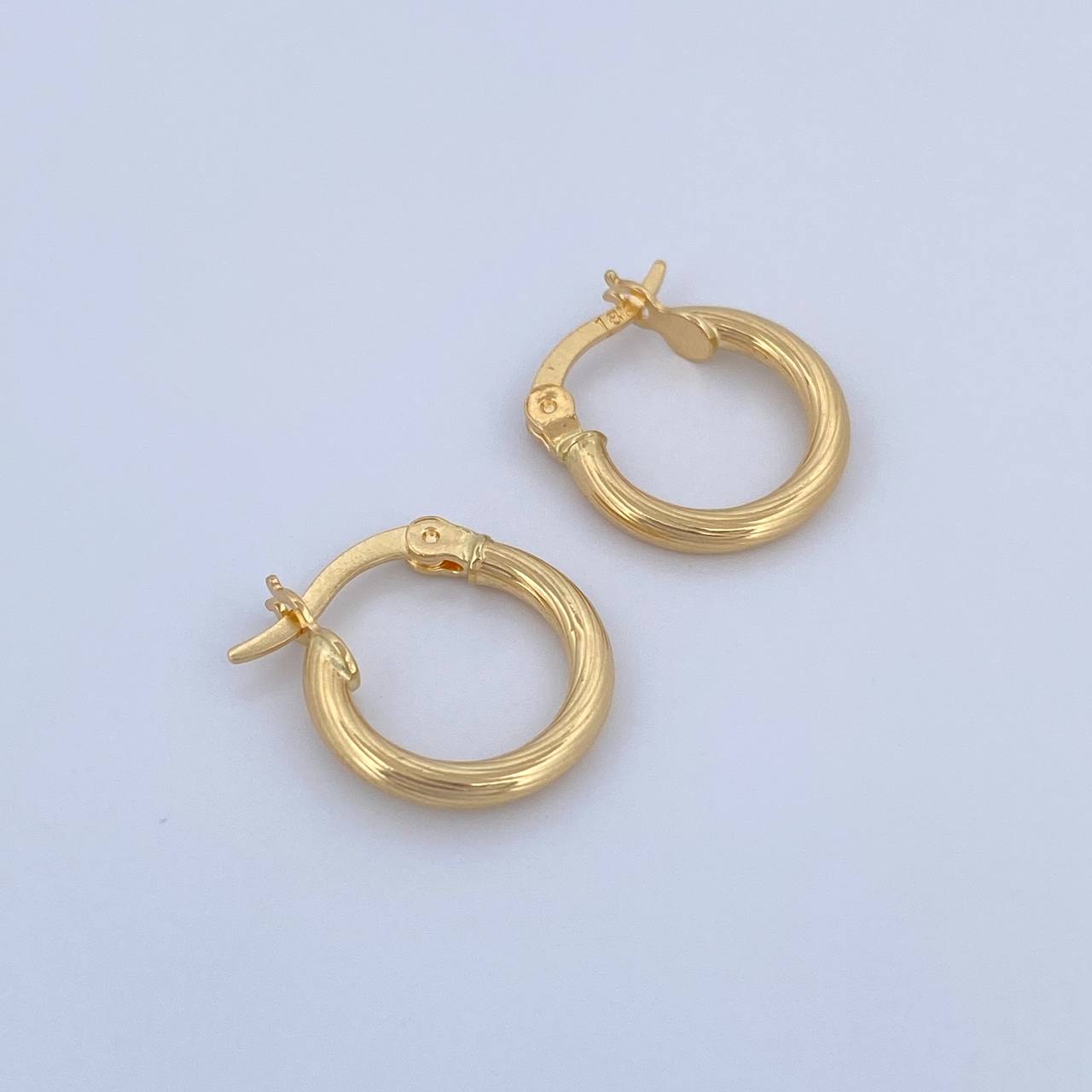 Hoop Earrings July 1.25gr / 1.5cm / Striped Yellow Gold 18K &