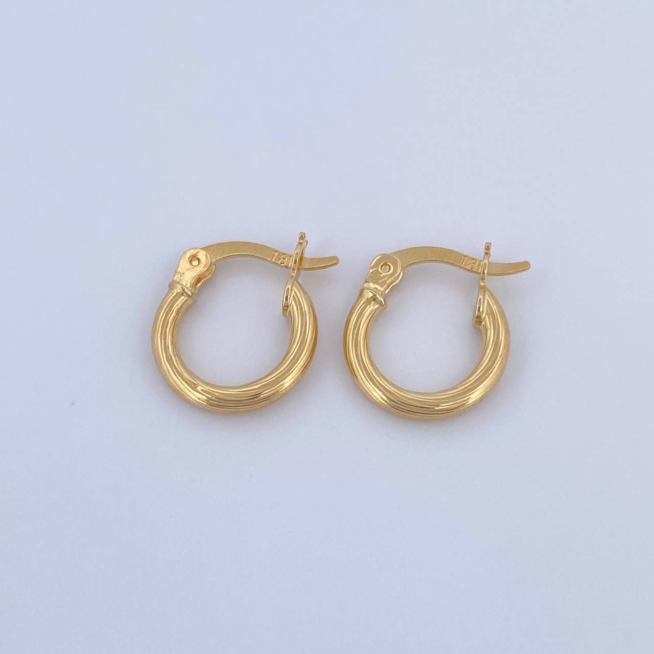 Hoop Earrings July 1.2gr / 1.5cm / Striped Yellow Gold 18K &