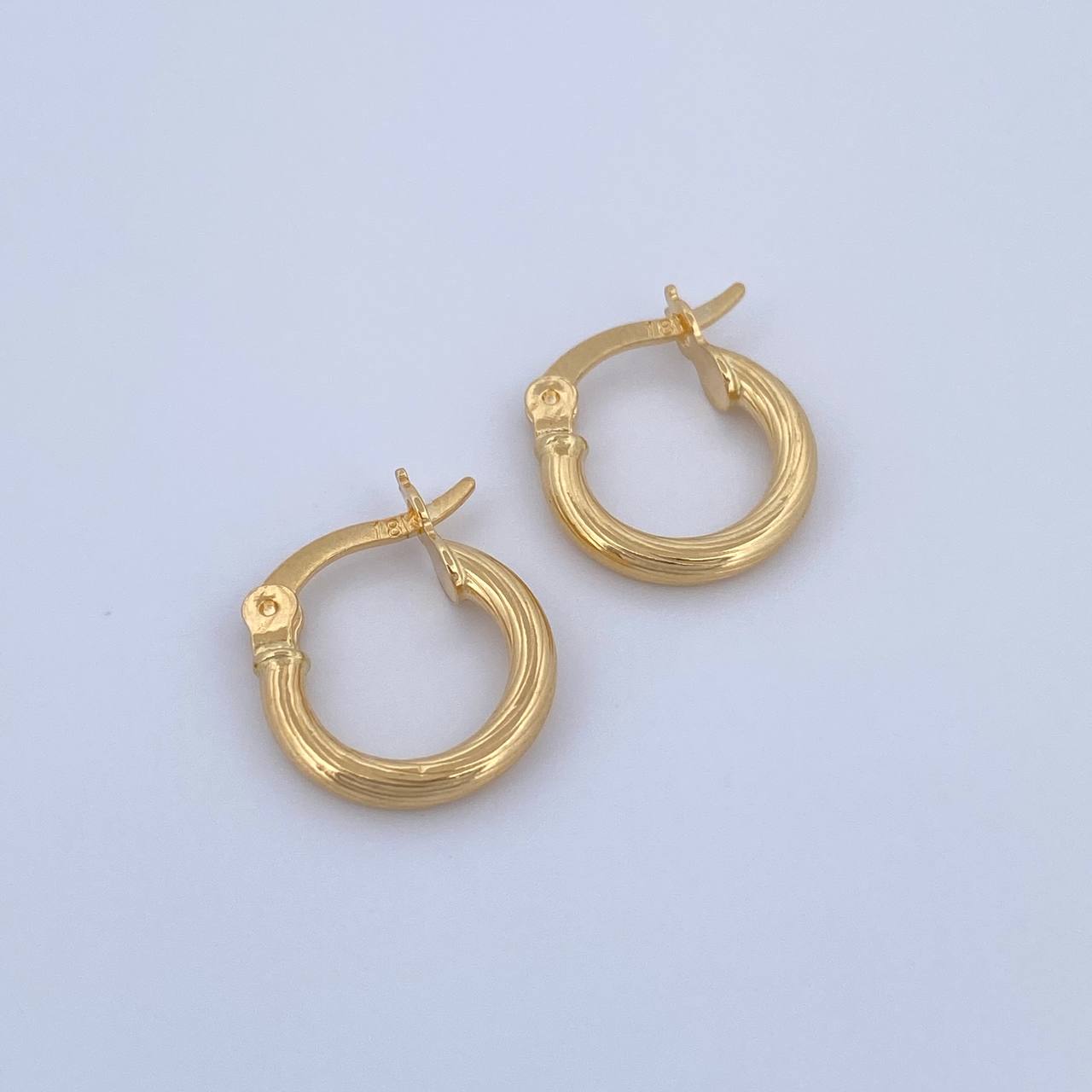 Hoop Earrings July 1.2gr / 1.5cm / Striped Yellow Gold 18K &