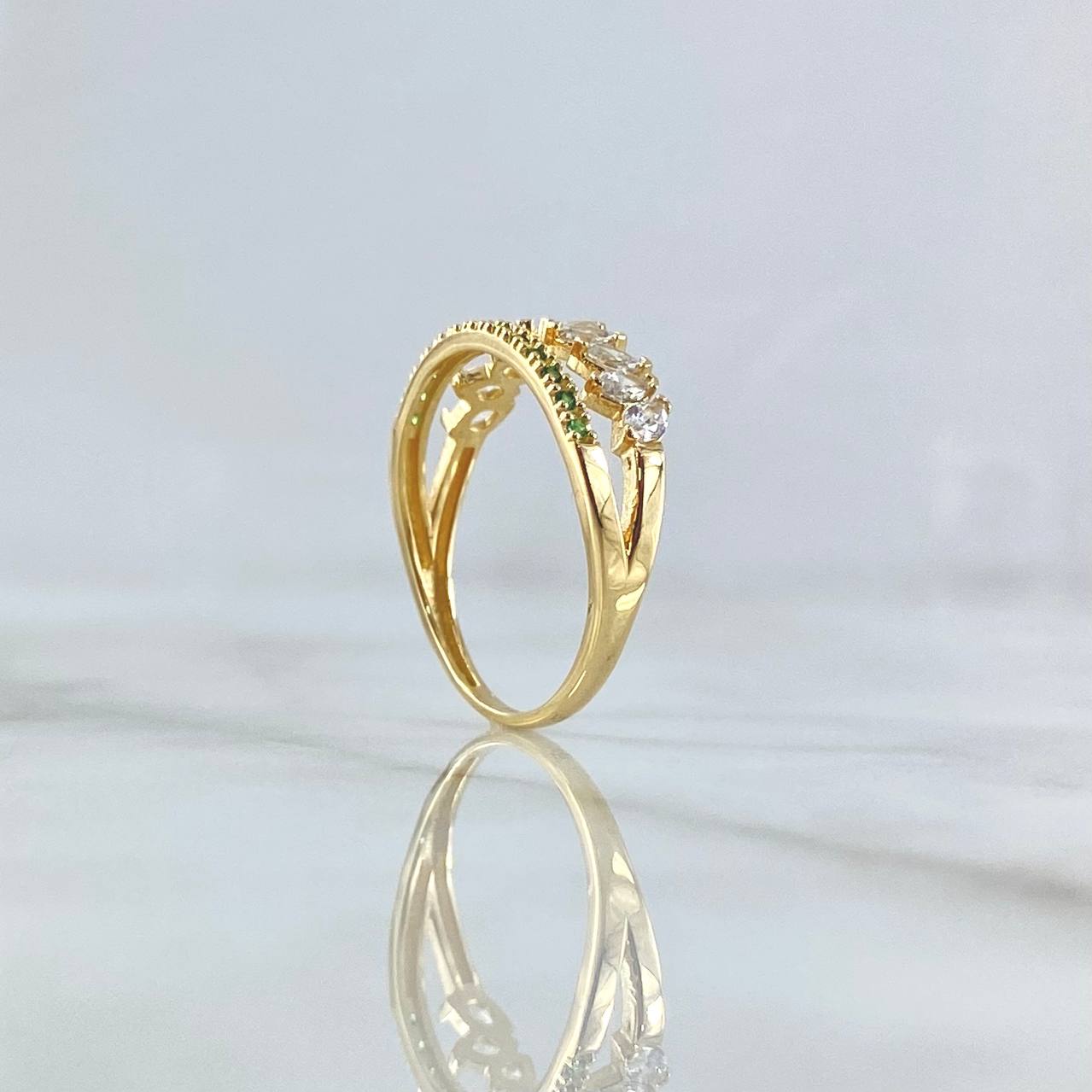 Tiara Ring Yustapuesta 2.5gr / Size 7 1/2 / White and Green Zircons 18K Yellow Gold ©