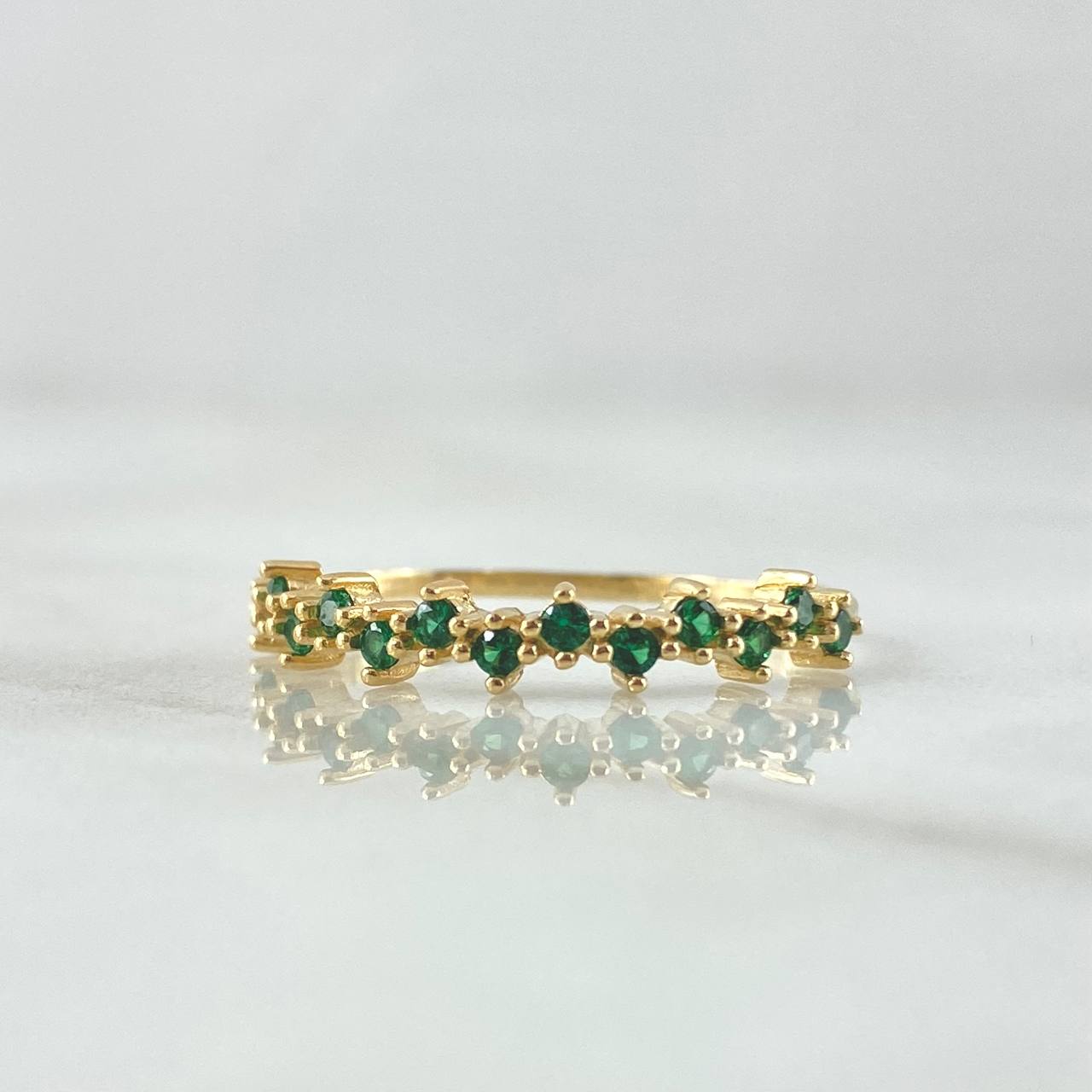 Zig Zag Ring 1.45gr / Size 6 1/2 / Green Zircons 18K Yellow Gold ©