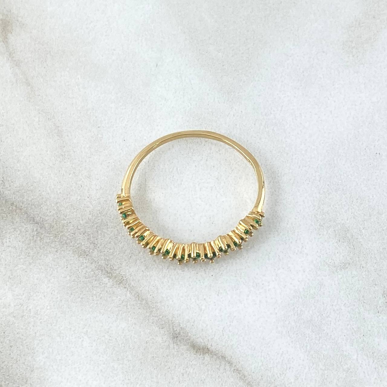 Zig Zag Ring 1.45gr / Size 6 1/2 / Green Zircons 18K Yellow Gold ©