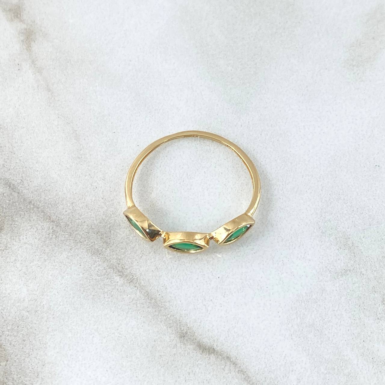 Trinity Eyes Ring 1.4gr / T6 3/4 / Green Zircons 18K Yellow Gold ©