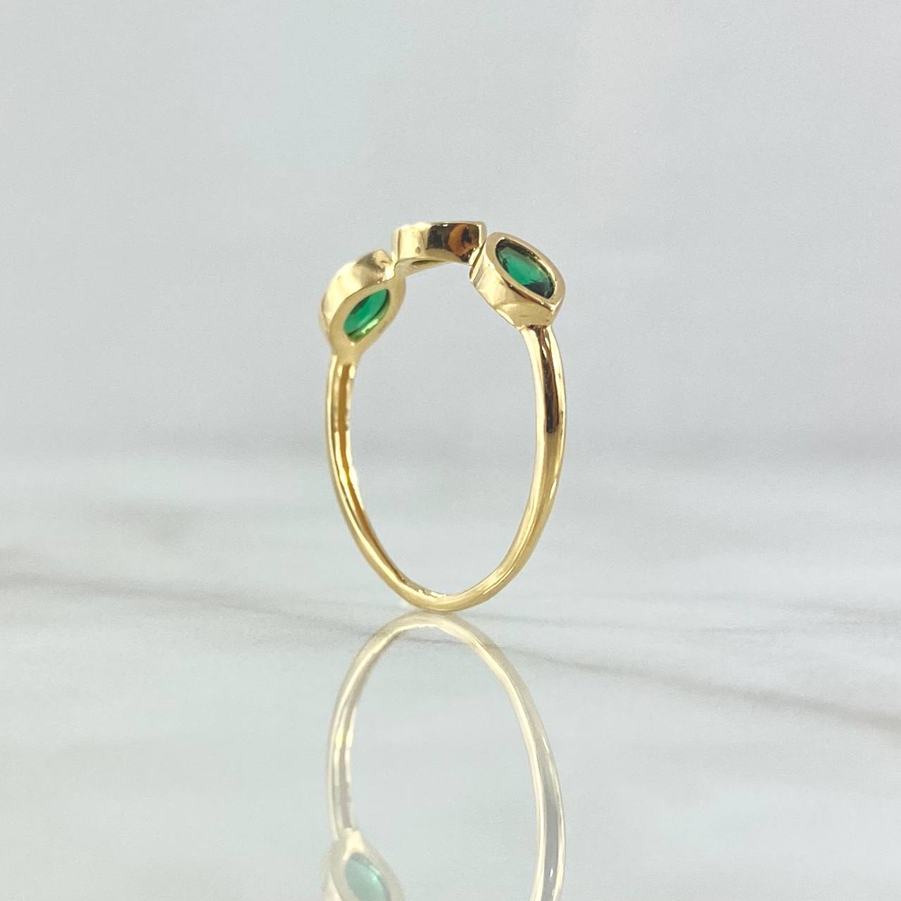 Trinity Eyes Ring 1.4gr / T6 3/4 / Green Zircons 18K Yellow Gold ©