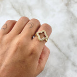 Four-Petal Pointed Flower Ring 5.5gr / Size 6 3/4 / White Zircons 18K Yellow Gold