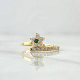 Flower Ring Super Set Line 2.35gr / Size 7 / White Zircons Green 18K Yellow Gold