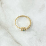 Flower Ring Super Set Line 2.35gr / Size 7 / White Zircons Green 18K Yellow Gold