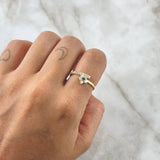 Flower Ring Super Set Line 2.35gr / Size 7 / White Zircons Green 18K Yellow Gold