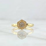 Hexagonal Halo Solitaire Ring 2gr / Size 6 3/4 / White Zircons 18K Yellow Gold