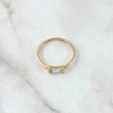 Solitaire Ring Central Rectangle 1.3gr / Size 5 3/4 / White Zircon Yellow Gold 18K