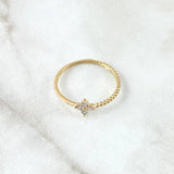 Dotted Flower Ring Spheres 1.2gr / Size 7 3/4 / White Zircons 18K Yellow Gold