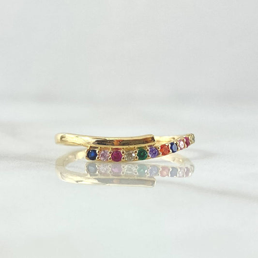Wavy Lines Ring 2gr / T7 1/4 / Multicolor Zircons 18K Yellow Gold