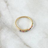 Wavy Lines Ring 2gr / T7 1/4 / Multicolor Zircons 18K Yellow Gold