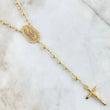 Virgin Guadalupe Rosary Cross Christ Flat Tips 20.8gr / 60cm / 5mm-6mm Beads Diamond Cut White Green Fuchsia Zircons 18K Yellow Gold