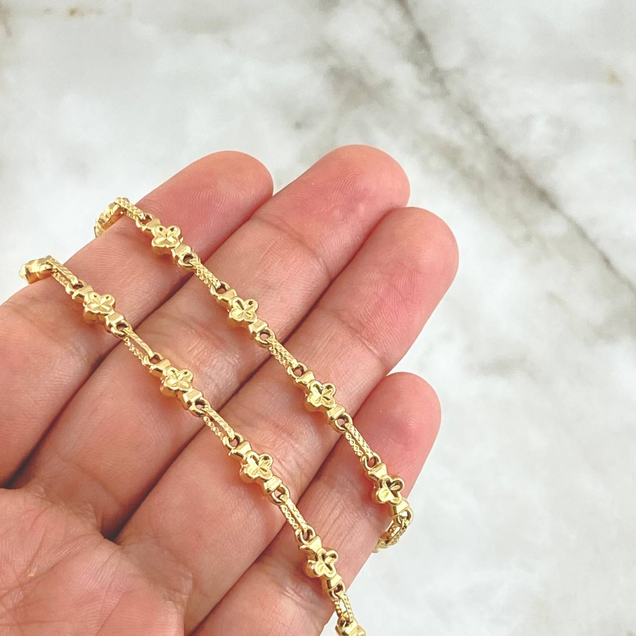 Rustic Flowered Chain 11.25gr / 60cm / 5mm Diamond Cut 18K Yellow Gold