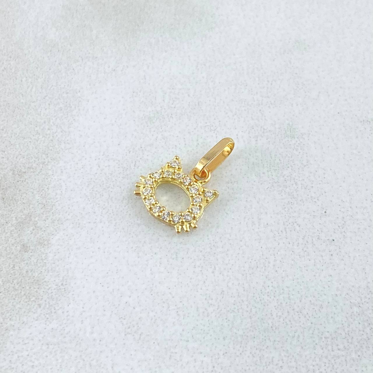 Dije Cara de Gato Silueta 0.4gr / 1.2cm / Circones Blancos Oro Amarillo 18K