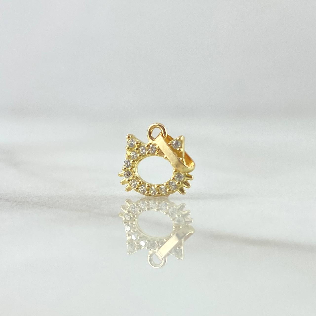 Dije Cara de Gato Silueta 0.35gr / 1.2cm / Circones Blancos Oro Amarillo 18K